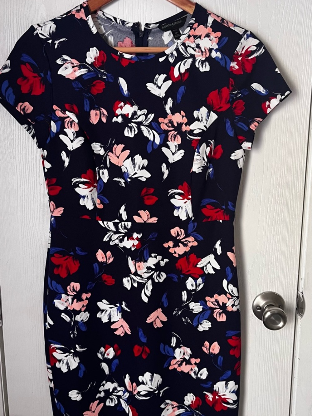 Banana Republic Navy Floral Cap Sleeve Sheath Dress - Pink, Red & White 2 P